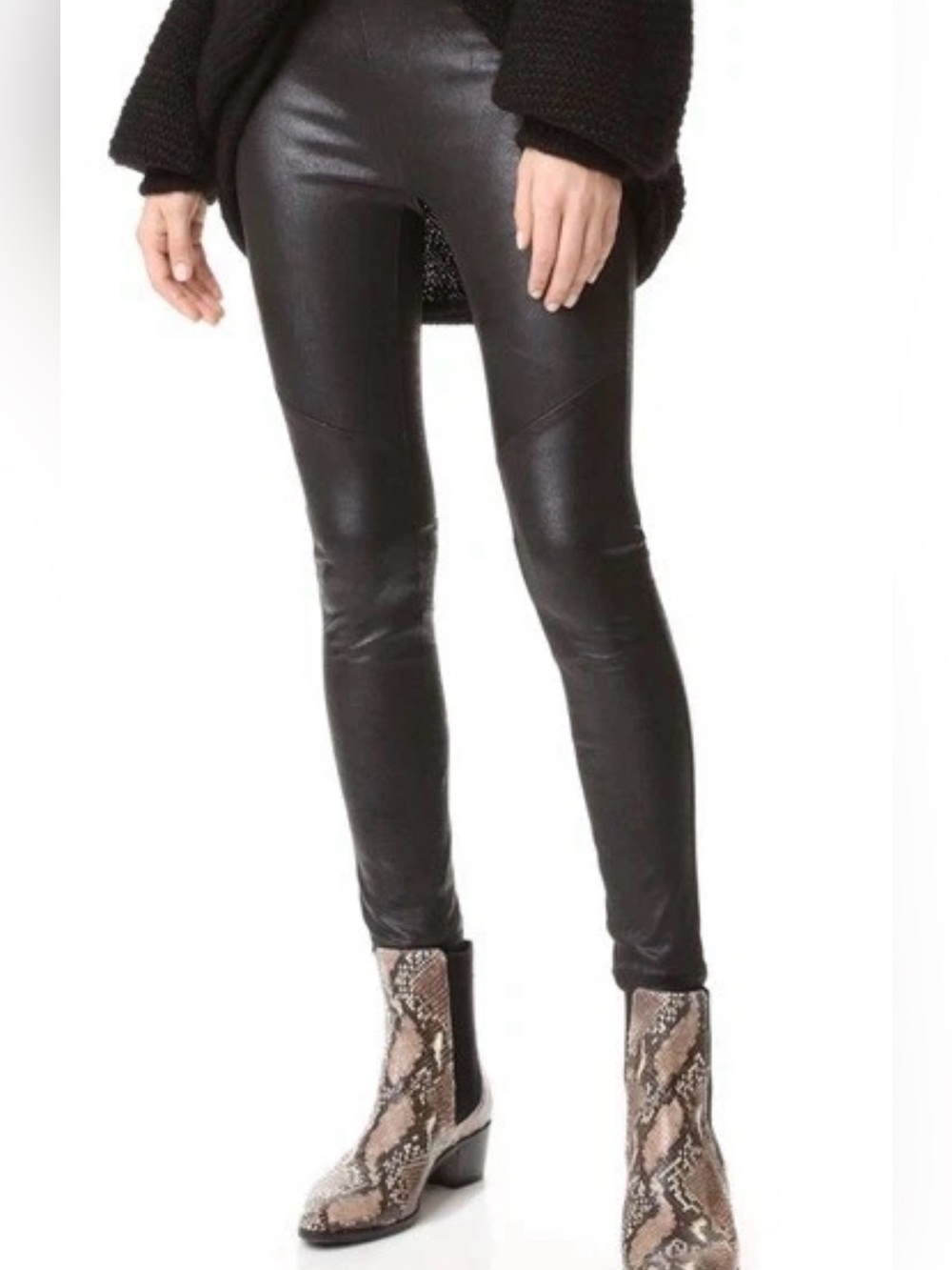 EUC Free People Black Metallic Faux Leather Leggings Size M + A GIFT 🎁